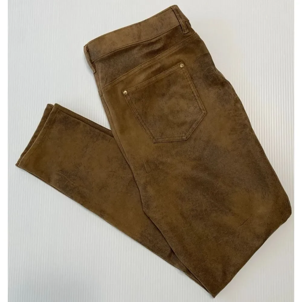 Chico's Women's Slim Pants Mid Rise Tan/Brown Soft Faux Suede Size 1 (fit 34x30) - Picture 3 of 11